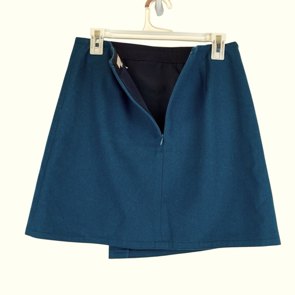 Ann Taylor LOFT Wool Blend Mini Wrap Skirt A-line Asymmetrical Teal Sz 4 - Picture 6 of 10